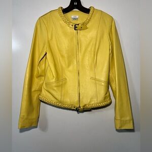 Vintage 90’s Cache Women’s Yellow Genuine Leather ZipUp Moto Jacket , Sz 4, Soft